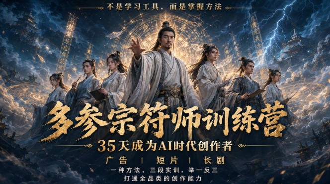 多参宗符师训练营，35天成为AI时代创作者，广告|短片|长剧，一种方法，三段实训，举一反三，打通全品类的创作能力-来友网创