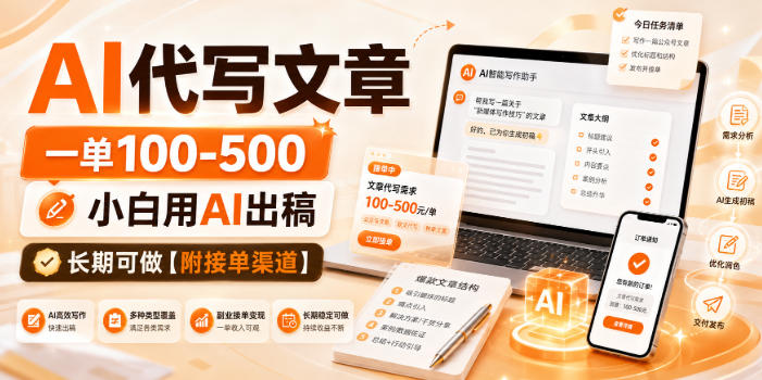 AI代写文章，一单100-500，小白用AI出稿，长期可做【附接单渠道】【揭秘】-来友网创