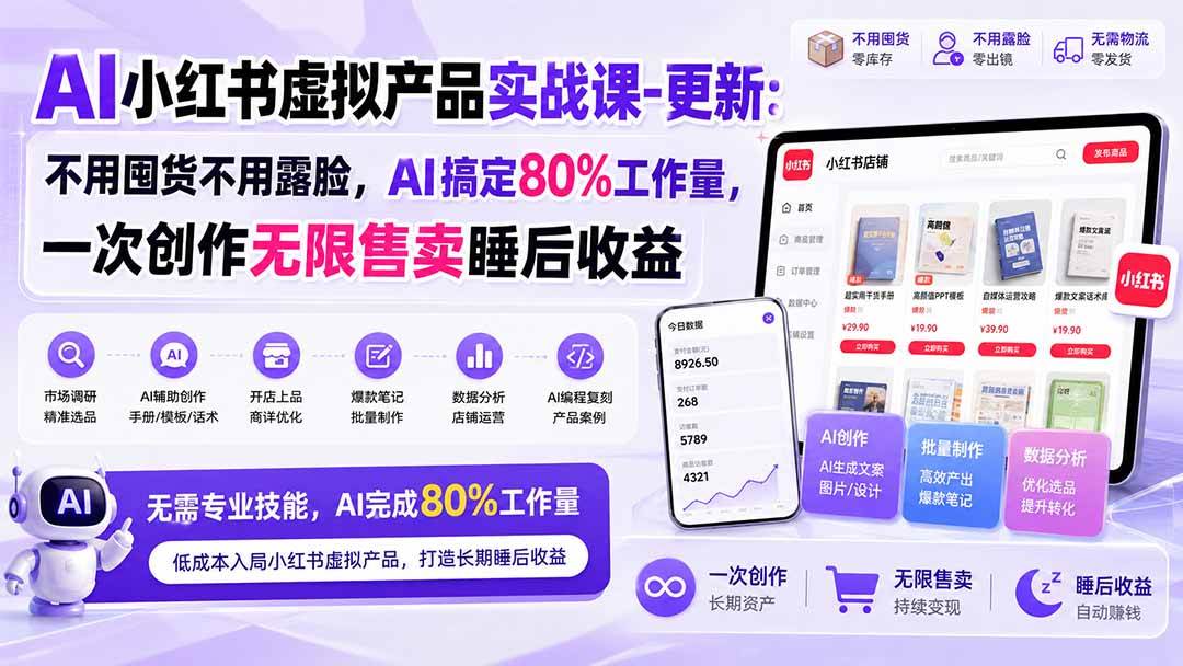 （20311期）AI小红书虚拟产品实战课-更新：不用囤货不用露脸，AI搞定80%工作量，一次创作无限售卖睡后收益-来友网创