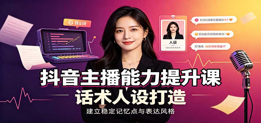 抖音主播能力提升课：账号底层逻辑，直播间搭建调试，话术人设打造全套教学-来友网创