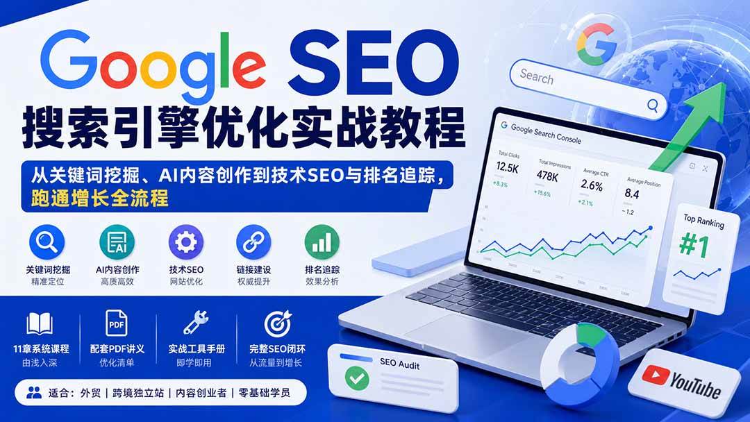 （20241期）Google SEO搜索引擎优化实战教程：从关键词挖掘、AI内容创作到技术SEO与排名追踪，跑通增长全流程-来友网创
