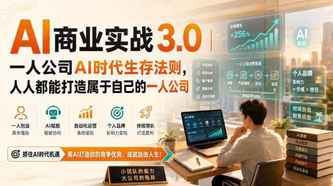 AI商业实战3.0｜一人公司AI时代生存法则，人人都能打造属于自己的一人公司-来友网创