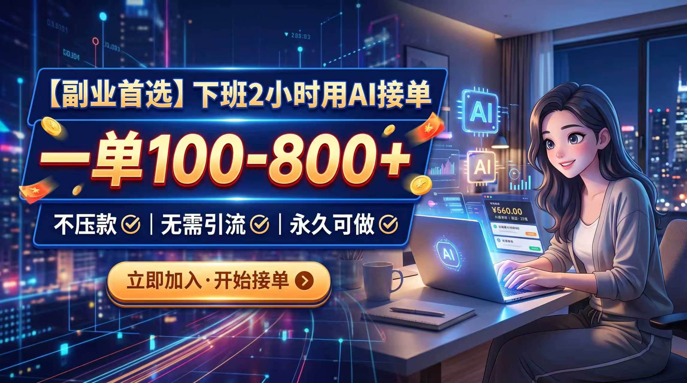 （20243期）下班2小时用AI接单，一单100-800+，不压款，无需引流，永久可做-来友网创