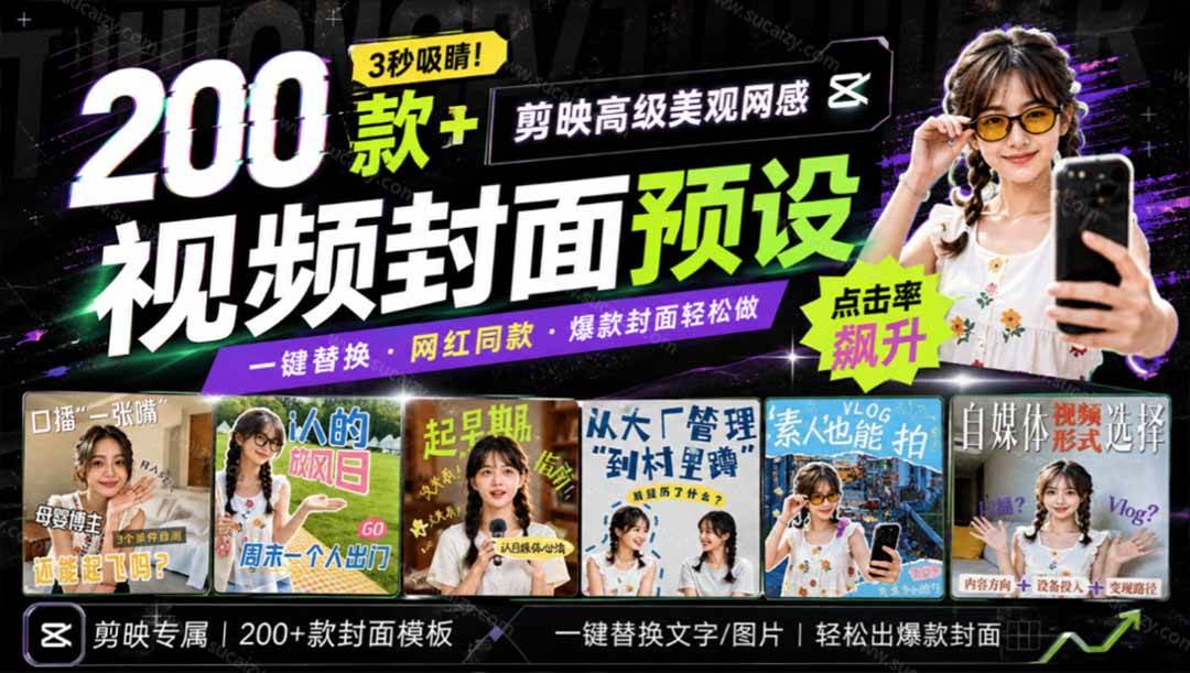 （20246期）高质量素材！200款+剪映高级美观网感封面预设，各行业通用，3s搞定超美观视频封面 爆款封面模板、-来友网创
