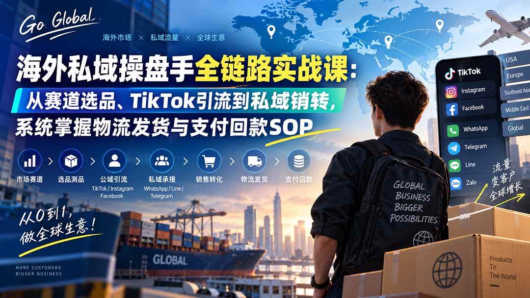 （20255期）海外私域操盘手全链路实战课：从赛道选品、TikTok引流到私域销转，系统掌握物流发货与支付回款SOP-来友网创