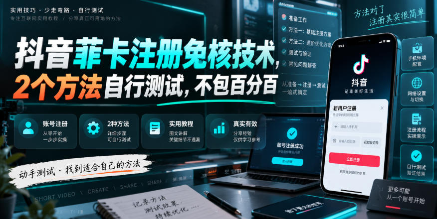 抖音菲卡注册免核技术，2个方法自行测试，不包百分百-来友网创
