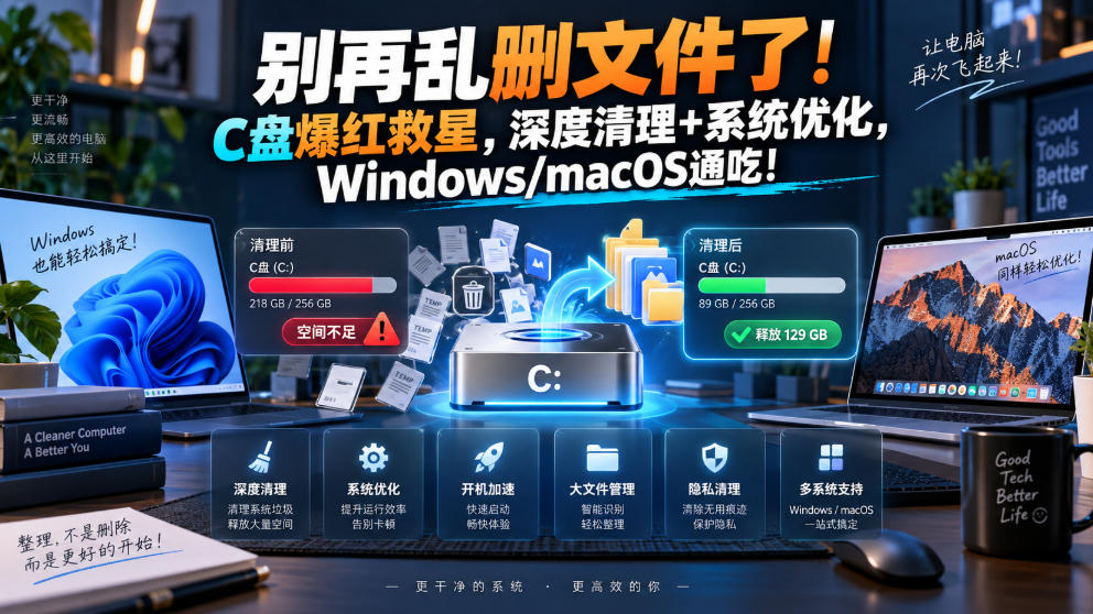 别再乱删文件了！C盘爆红救星，深度清理+系统优化，Windows/macOS通吃！-来友网创