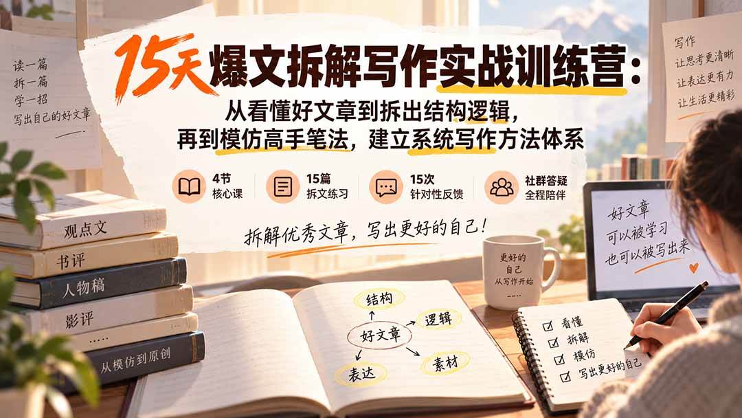 （20271期）15天爆文拆解写作实战训练营：从看懂好文章到拆出结构逻辑，再到模仿高手笔法，建立系统写作方法体系-来友网创