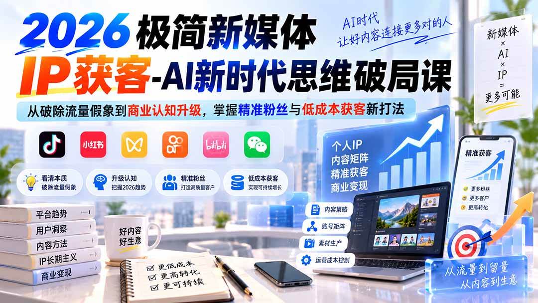 （20272期）2026极简新媒体IP获客-AI新时代思维破局课：从破除流量假象到商业认知升级，掌握精准粉丝与低成本获客新打法-来友网创