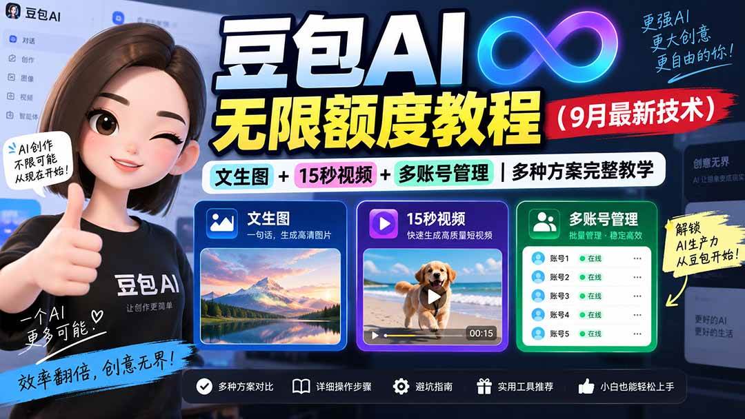 （20288期）豆包AI无限额度教程（9月最新技术）｜文生图+15秒视频+多账号管理｜多种方案完整教学-来友网创
