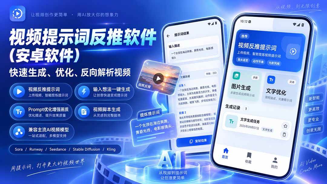（20301期）视频提示词反推软件（安卓软件），快速生成、优化、反向解析视频-来友网创