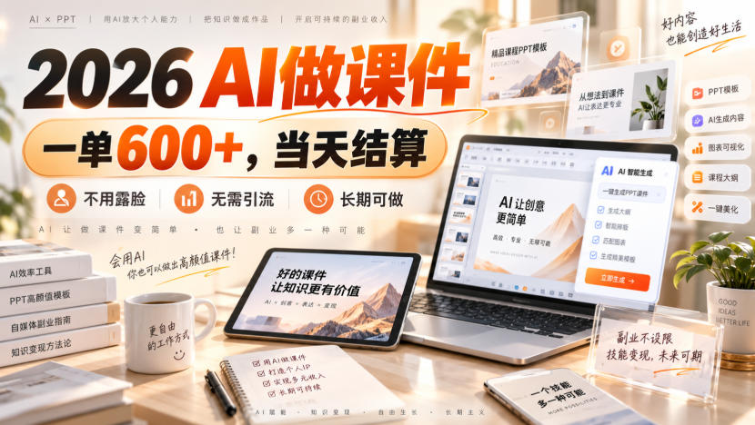 2026 AI做课件，一单600+，当天结算，不用露脸，无需引流，长期可做【揭秘】-来友网创