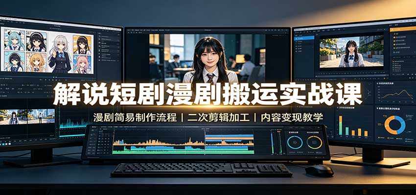 解说短剧漫剧搬运实战课：漫剧简易制作流程，二次剪辑加工，内容变现教学-来友网创
