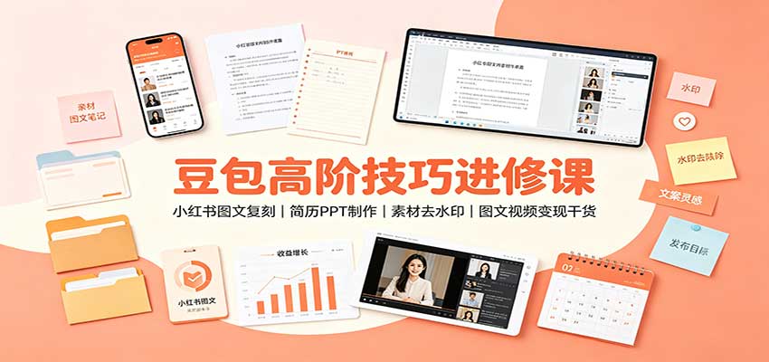 豆包高阶技巧进修课：小红书图文复刻，简历PPT制作，素材去水印，图文视频变现干货-来友网创