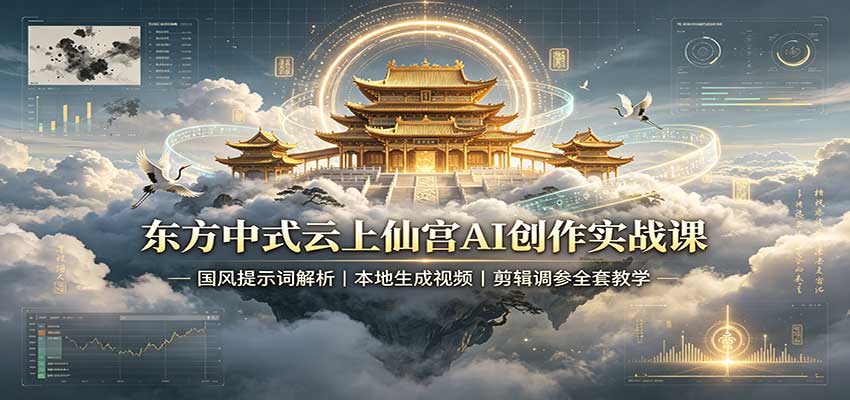 东方中式云上仙宫AI创作实战课：国风提示词解析，本地生成视频，剪辑调参全套教学-来友网创