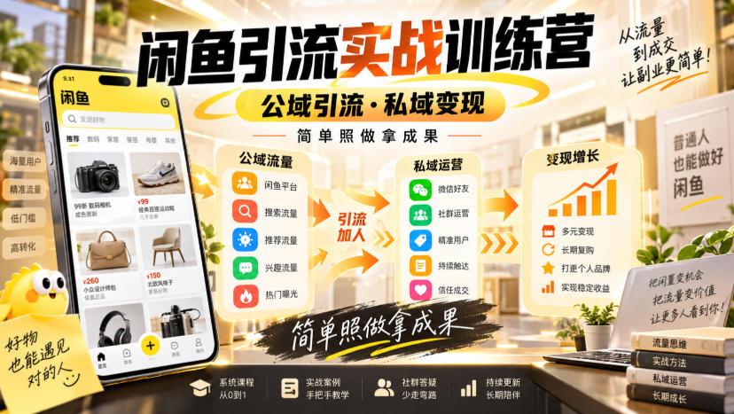 闲鱼引流实战训练营，公域引流·私域变现，简单照做拿成果-来友网创
