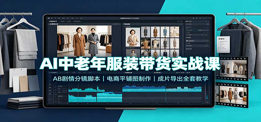 AI中老年服装带货实战课：AB剧情分镜脚本，电商平铺图制作，成片导出全套教学-来友网创