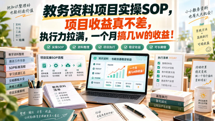 教务资料项目实操SOP，项目收益真不差，执行力拉满，一个月搞几W的收益-来友网创