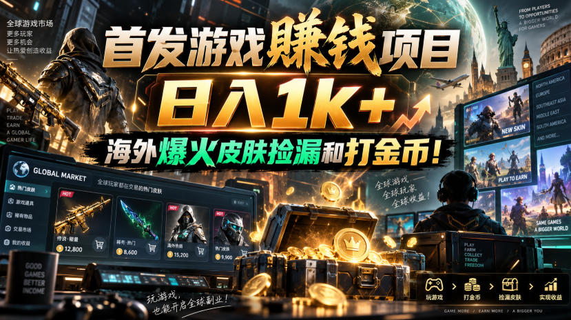 首发游戏賺钱项目，日入1k+，海外爆火皮肤捡漏和打金币！【揭秘】-来友网创