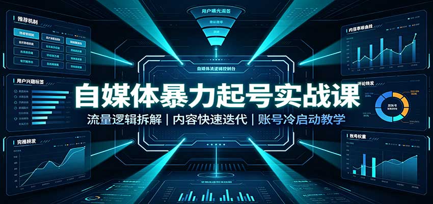 自媒体暴力起号实战课：流量逻辑拆解，内容快速迭代，账号冷启动教学-来友网创
