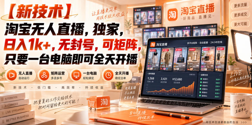 【独家新技术】淘宝无人直播，日入1k+，无封号，可矩阵，只要一台电脑即可全天开播【揭秘】-来友网创