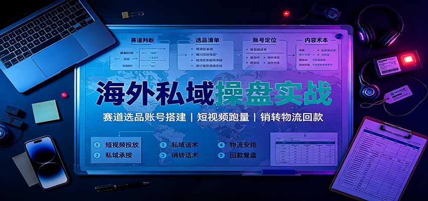 海外私域操盘实战：赛道选品账号搭建，短视频跑量，销转物流回款-来友网创