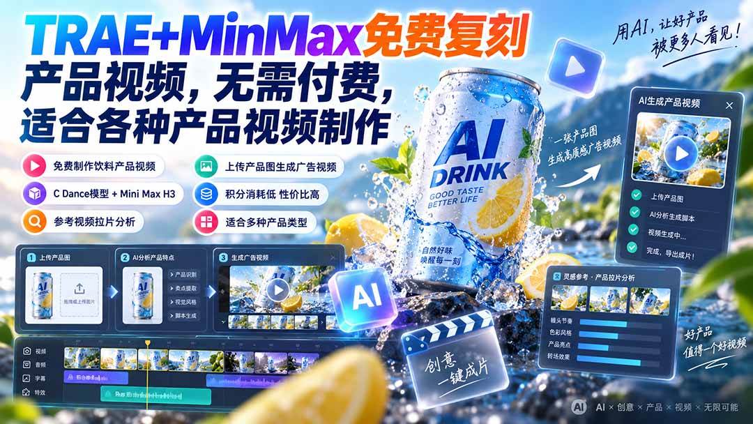 （20362期）TRAE+MinMax免费复刻产品视频，无需付费，适合各种产品视频制作-来友网创