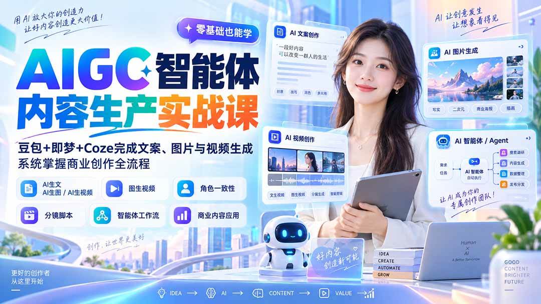（20372期）AIGC智能体内容生产实战课：豆包+即梦+Coze完成文案、图片与视频生成，系统掌握商业创作全流程-来友网创