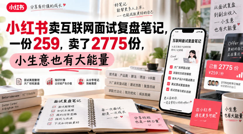 小红书卖互联网面试复盘笔记，一份259，卖了2775份，小生意也有大能量-来友网创