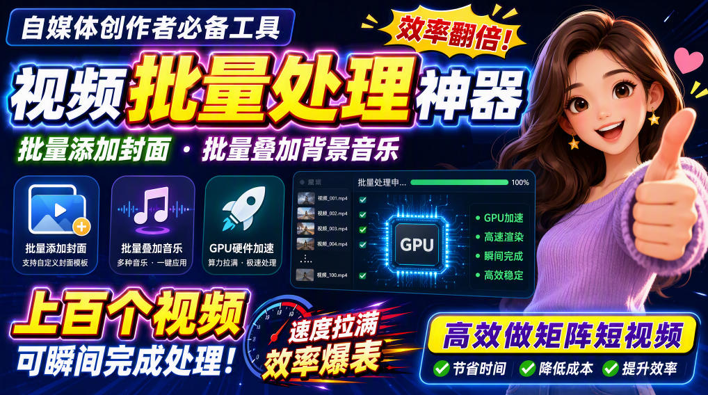 视频批量加封面，把封面添加到视频第一帧，不用剪辑软件批量添加-来友网创
