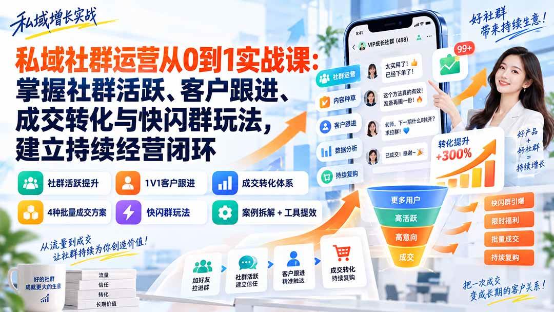 （20428期）私域社群运营从0到1实战课：掌握社群活跃、客户跟进、成交转化与快闪群玩法，建立持续经营闭环-来友网创