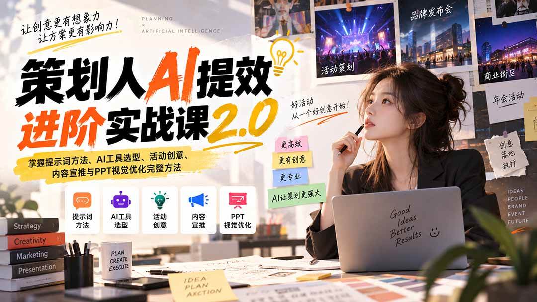 （20427期）策划人AI提效进阶实战课2.0：掌握提示词方法、AI工具选型、活动创意、内容宣推与PPT视觉优化完整方法-来友网创