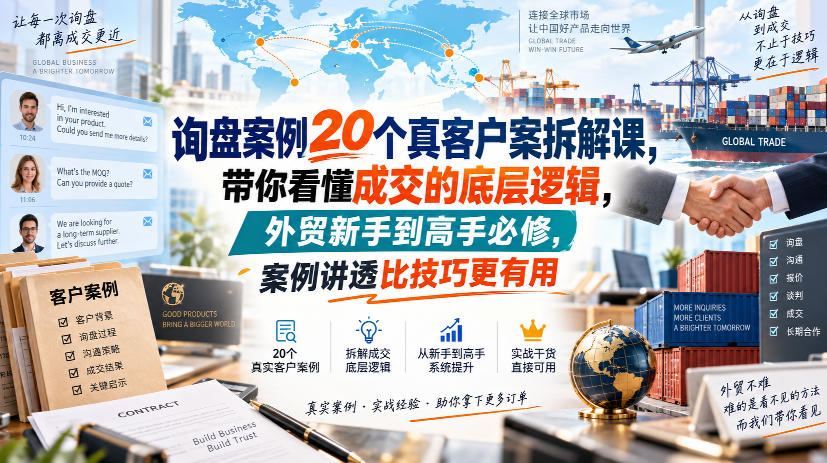 询盘案例20个真客户案拆解课，带你看懂成交的底层逻辑，外贸新手到高手必修，案例讲透比技巧更有用-来友网创
