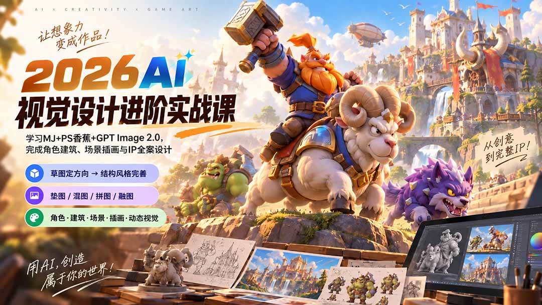 （20424期）2026AI视觉设计进阶实战课-更新：学习MJ+PS香蕉+GPT Image 2.0，完成角色建筑、场景插画与IP全案设计-来友网创