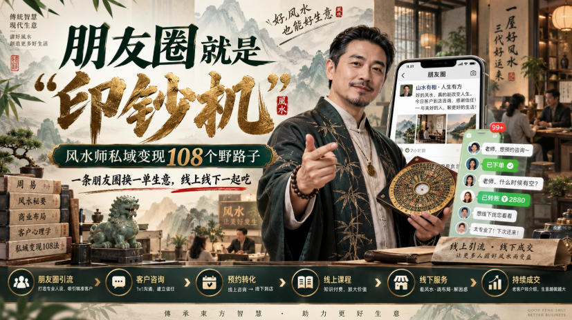 朋友圈就是“印钞机”，风水师私域变现108个野路子，一条朋友圈换一单生意，线上线下一起吃【文档】-来友网创