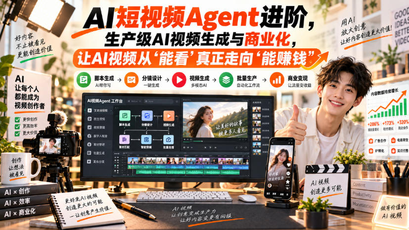 AI短视频Agent进阶，生产级AI视频生成与商业化，让AI视频从”能看”真正走向”能賺钱”-来友网创