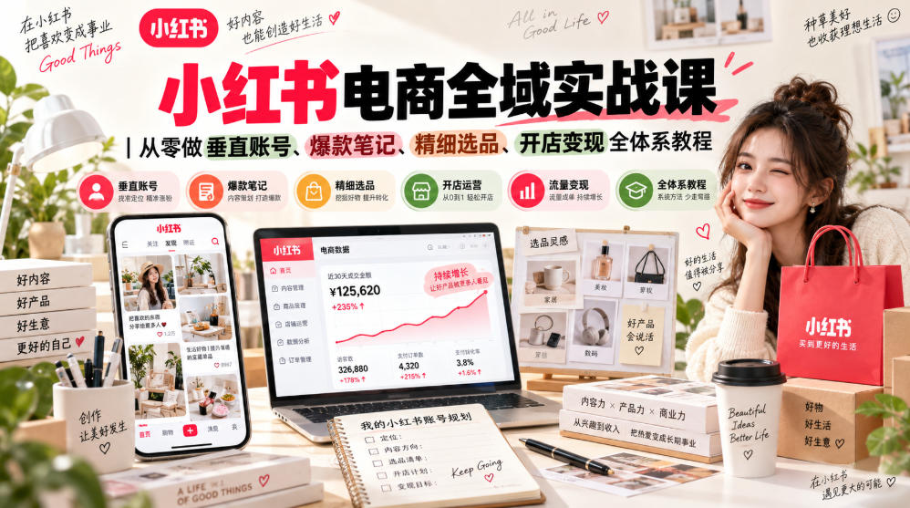 小红书电商全域实战课｜从零做垂直账号、爆款笔记、精细选品、开店变现全体系教程-来友网创