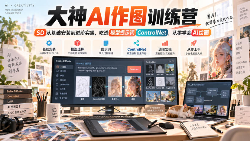 大神AI作图训练营，SD从基础安装到进阶实操，吃透模型提示词ControlNet，从零学会AI绘画-来友网创