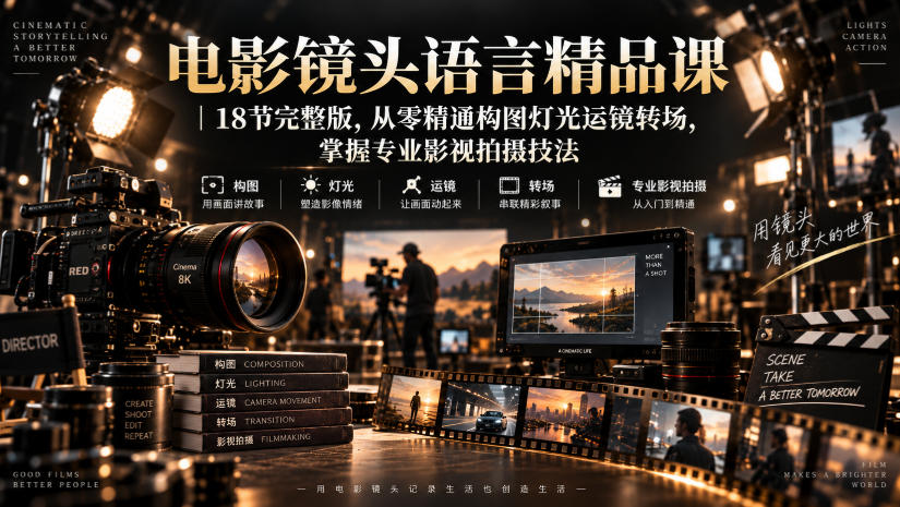 电影镜头语言精品课｜18节完整版，从零精通构图灯光运镜转场，掌握专业影视拍摄技法-来友网创