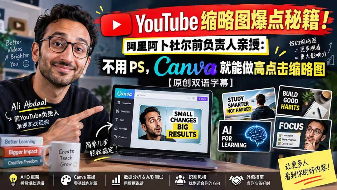（20474期）YouTube 缩略图爆点秘籍！阿里阿卜杜尔前负责人亲授：不用 PS，Canva 就能做高点击缩略图【原创双语字幕】-来友网创
