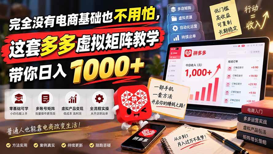 （20454期）完全没有电商基础也不用怕，这套多多虚拟矩阵教学带你日入 1000+-来友网创