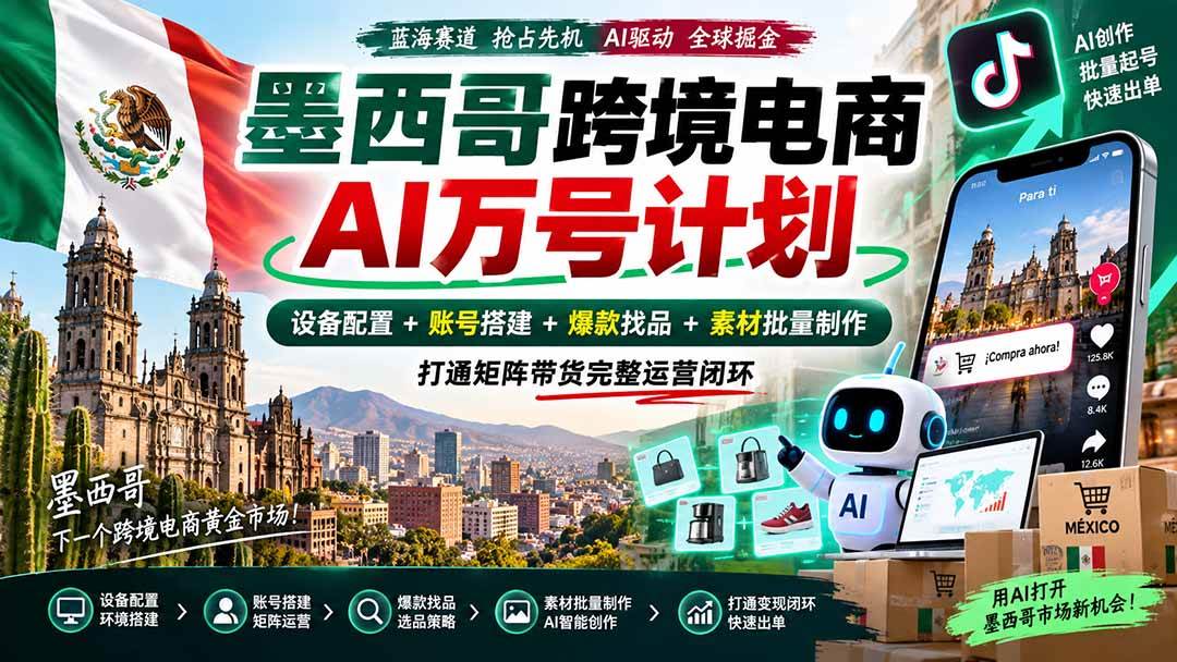（20500期）墨西哥AI跨境电商万号计划｜设备配置+账号搭建+爆款找品+素材批量制作，打通矩阵带货完整运营闭环-来友网创