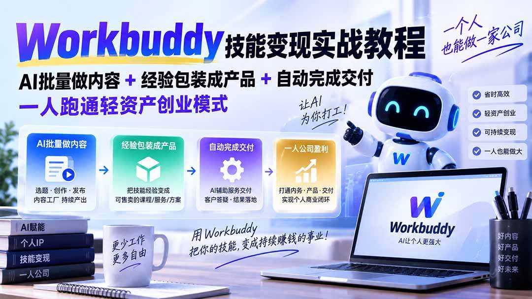 （20492期）Workbuddy技能变现实战教程：AI批量做内容+经验包装成产品+自动完成交付，一人跑通轻资产创业模式-来友网创