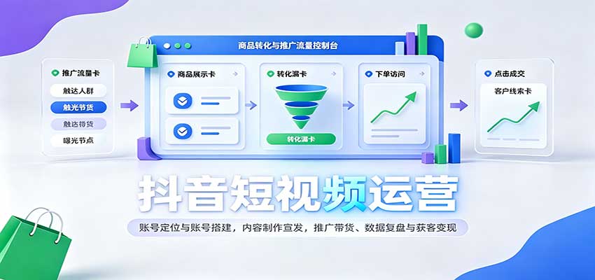 抖音短视频运营：账号定位与账号搭建，内容制作宣发，推广带货、数据复盘与获客变现-来友网创