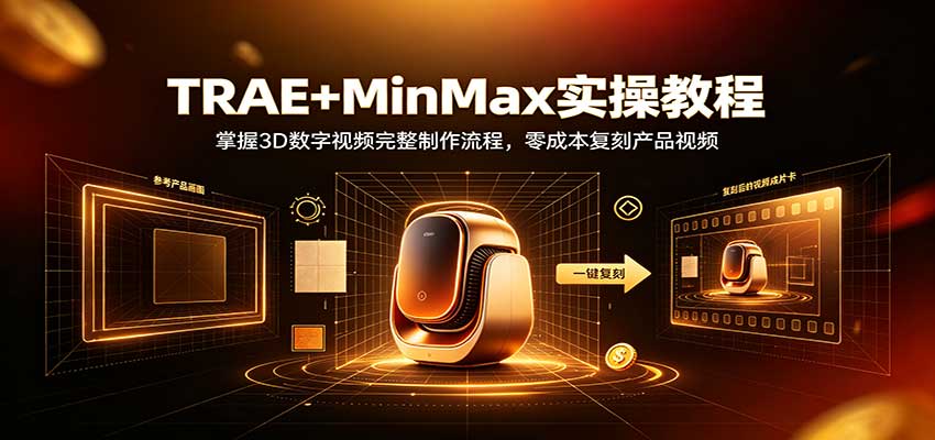 TRAE+MinMax实操教程：3D数字视频完整制作流程，零成本复刻产品视频-来友网创