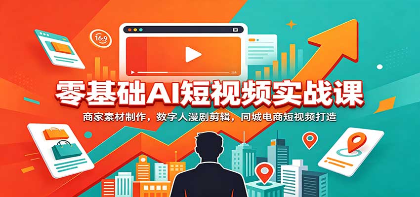 零基础AI短视频实战课：商家素材制作，数字人漫剧剪辑，同城电商短视频打造-来友网创
