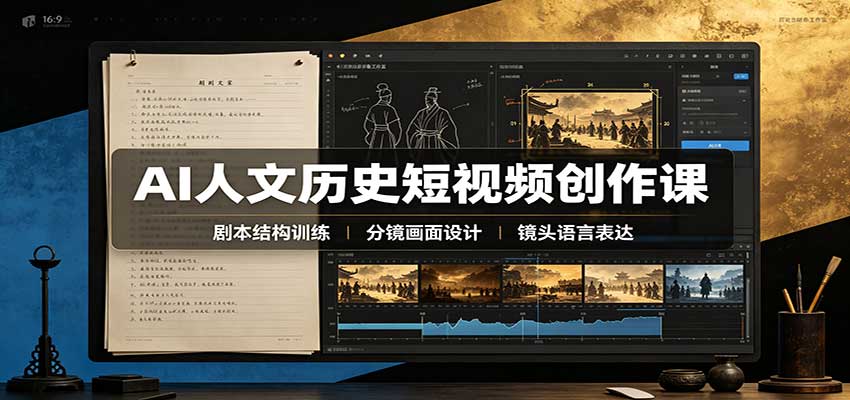 AI人文历史短视频创作课：赛道对标、剧本分镜制图，掌握视频完整产出流程-来友网创