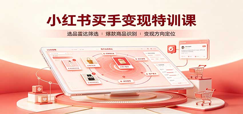 小红书买手变现特训课：账号定位养号起号，选品挂车，笔记标题封面全套教学-来友网创