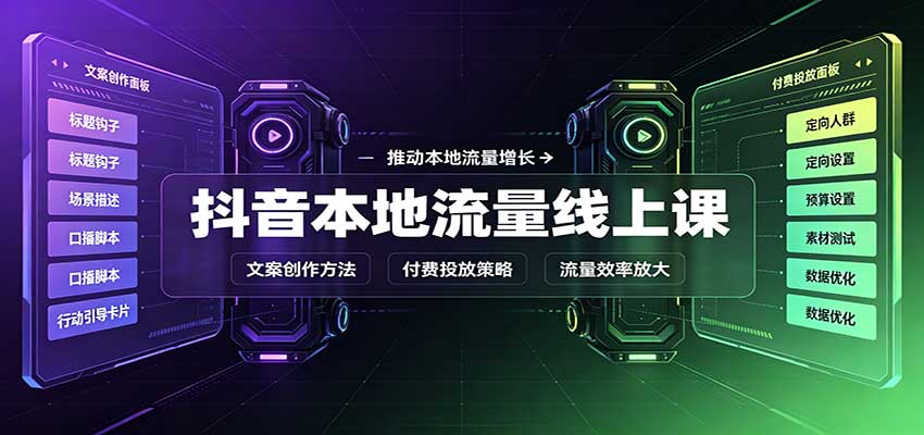 抖音本地流量线上课：账号搭建拍摄剪辑，文案创作与付费投放教学-来友网创