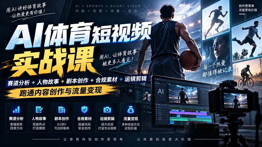（20515期）AI体育短视频赛道顶级玩法｜赛道分析+人物故事+剧本创作+版权处理+运镜剪辑，跑通流量变现-日赚1K+-来友网创